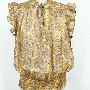 NWT Rachel Zoe Paisley Shirred Metallic Blouse Small‎